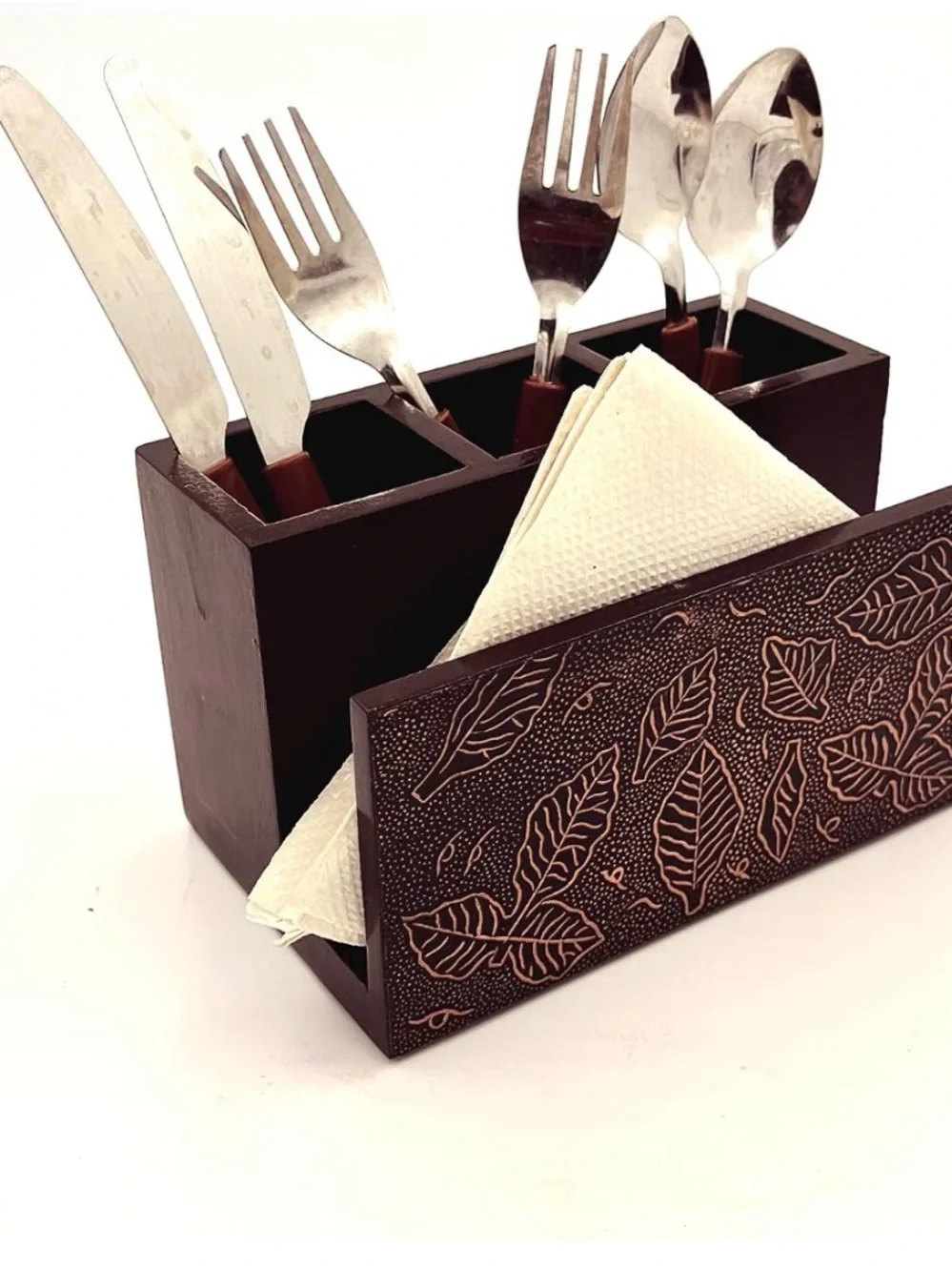 Wooden Napkin Stand with Cutlery Holder | Cutlery Stand |